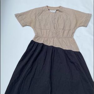 Vintage Jackie Taub Connections  Button Midi Dress Black And Tan Size 10